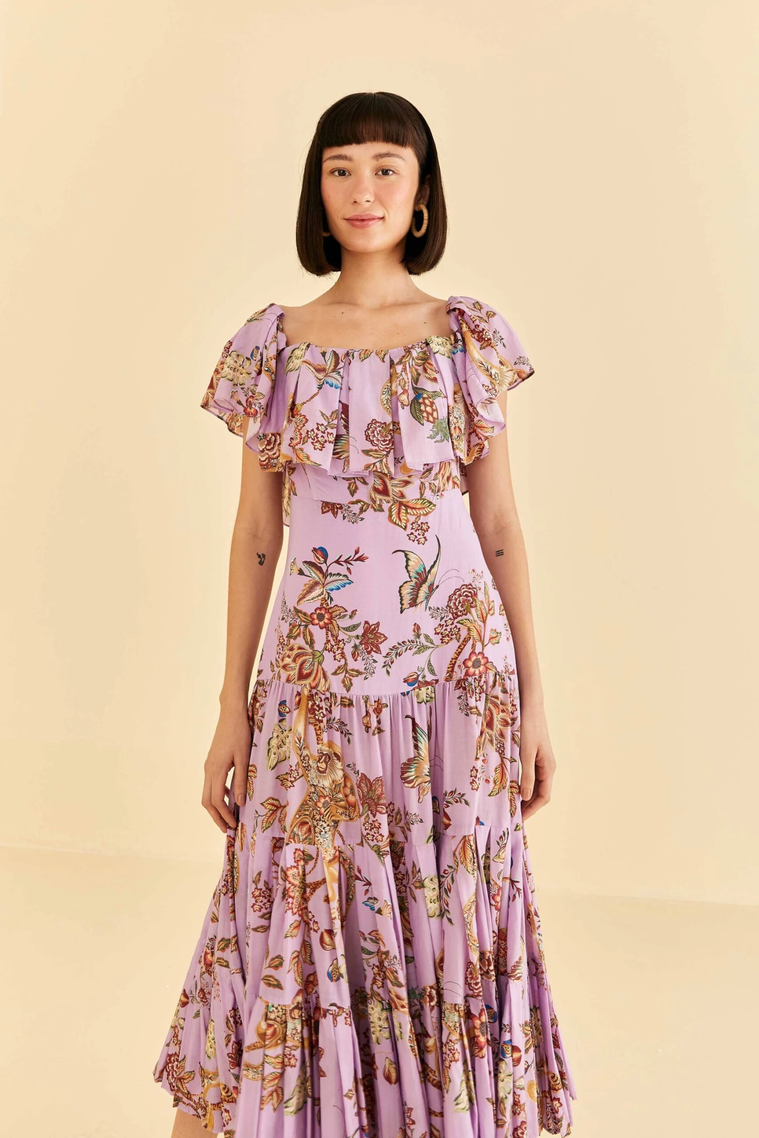 Farm Rio Lilac Floral Monkey Short Sleeve Maxi Dress 2 Farm Rio Lilac Floral Monkey Short Sleeve Maxi Dress - Image 2