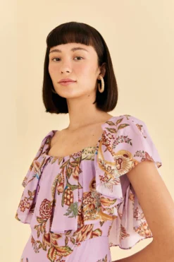 Farm Rio Lilac Floral Monkey Short Sleeve Maxi Dress 8 Farm Rio Lilac Floral Monkey Short Sleeve Maxi Dress -Outer Aura 316417 03 scaled