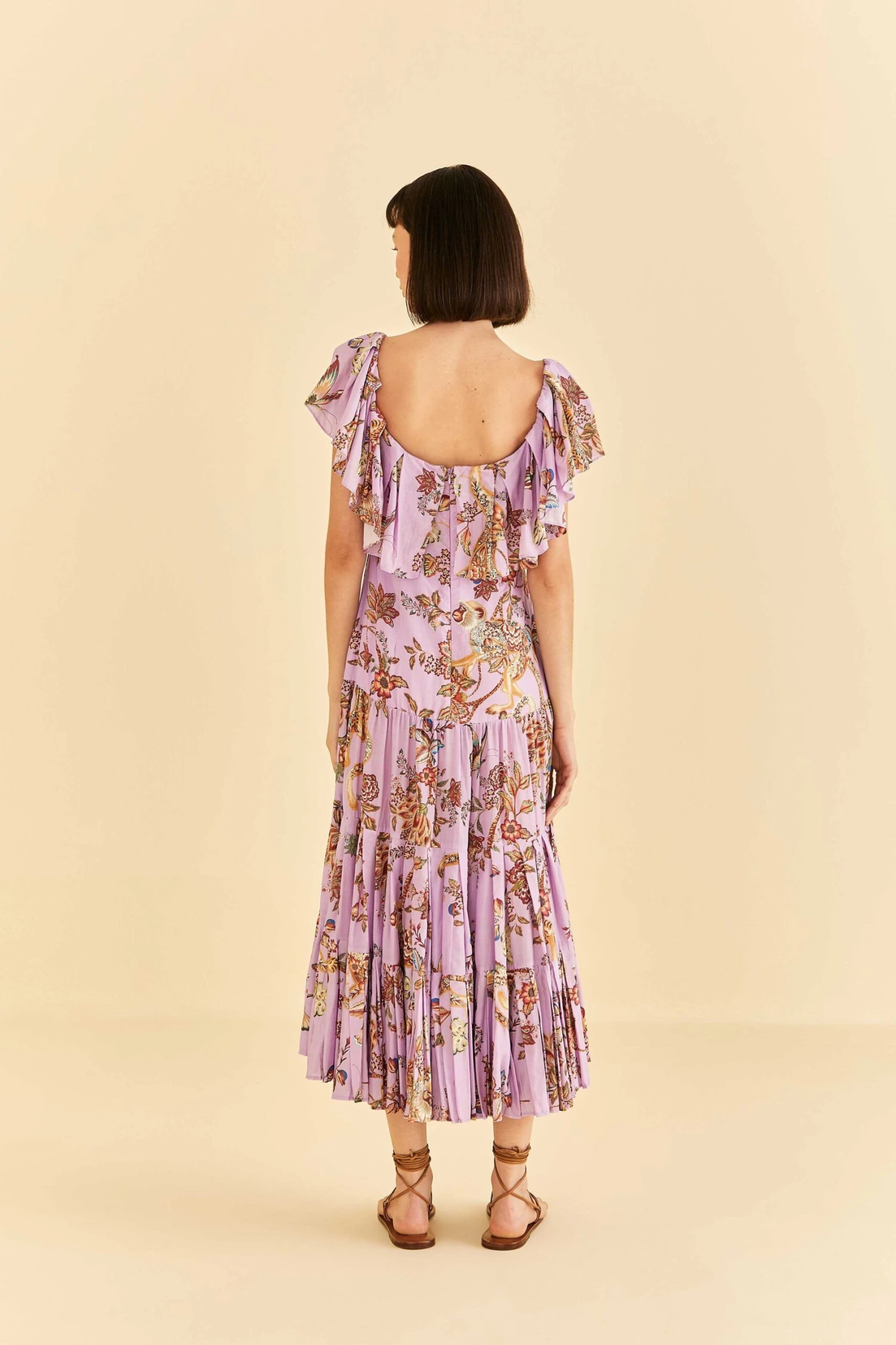 Farm Rio Lilac Floral Monkey Short Sleeve Maxi Dress 4 Farm Rio Lilac Floral Monkey Short Sleeve Maxi Dress - Image 4