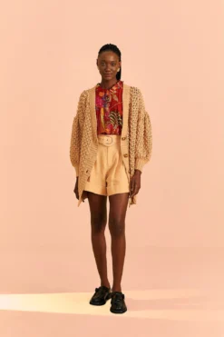 Farm Rio Dark Sand Handmade Dots Cardigan