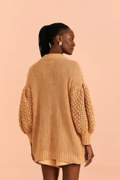 Farm Rio Dark Sand Handmade Dots Cardigan -Outer Aura 317176 03