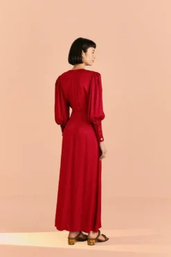 Farm Rio Red Cut Out Long Sleeve Lenzing™ Ecovero™ Viscose Maxi Dress -Outer Aura 317498 03
