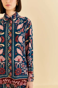 Farm Rio Teal Seashell Tapestry Shirt -Outer Aura 318132 03 scaled