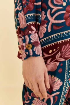 Farm Rio Teal Seashell Tapestry Shirt -Outer Aura 318132 05 scaled