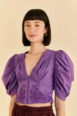 Farm Rio Purple Cropped Blouse