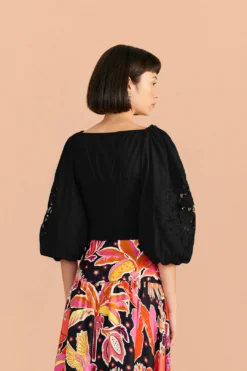 Farm Rio Black Embroidered Blouse -Outer Aura 318256 03