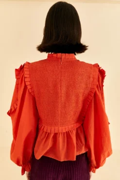 Farm Rio Orange Smocked Blouse -Outer Aura 320259 04