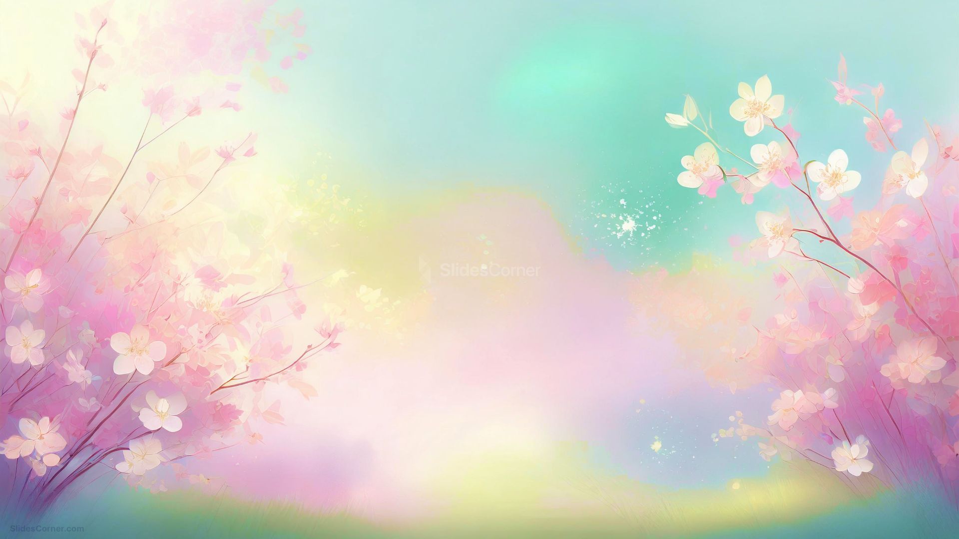 Outer Aura -Outer Aura Powerpoint Background Spring with Beautiful Pastel Pink Cherry Blossoms by SlidesCorner.com Backgrounds and Wallpapers
